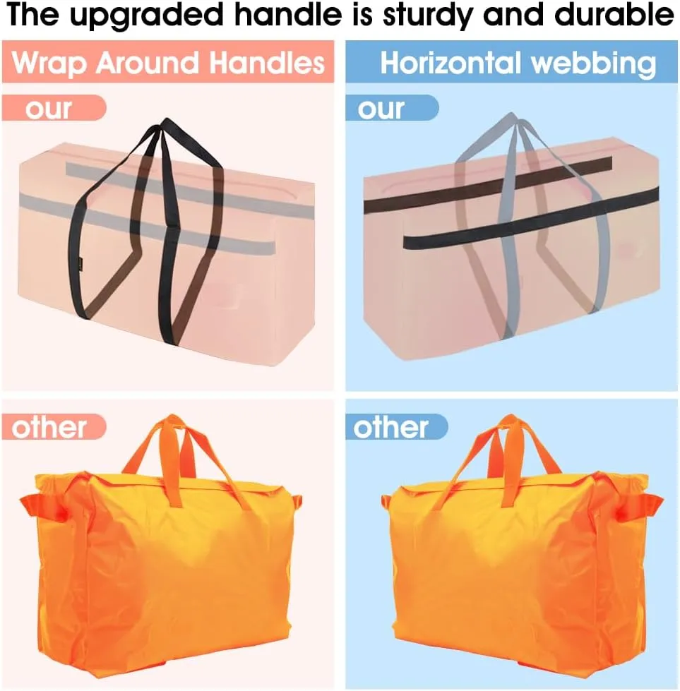 4 Pack Moving Bags Heavy Duty Extra Large 90L, College Packing Bags for Moving Clothes, Moving Supplies & Boxes with Zippers and Handles, Storage Bags Moving Totes Camping Essentials (Orange)