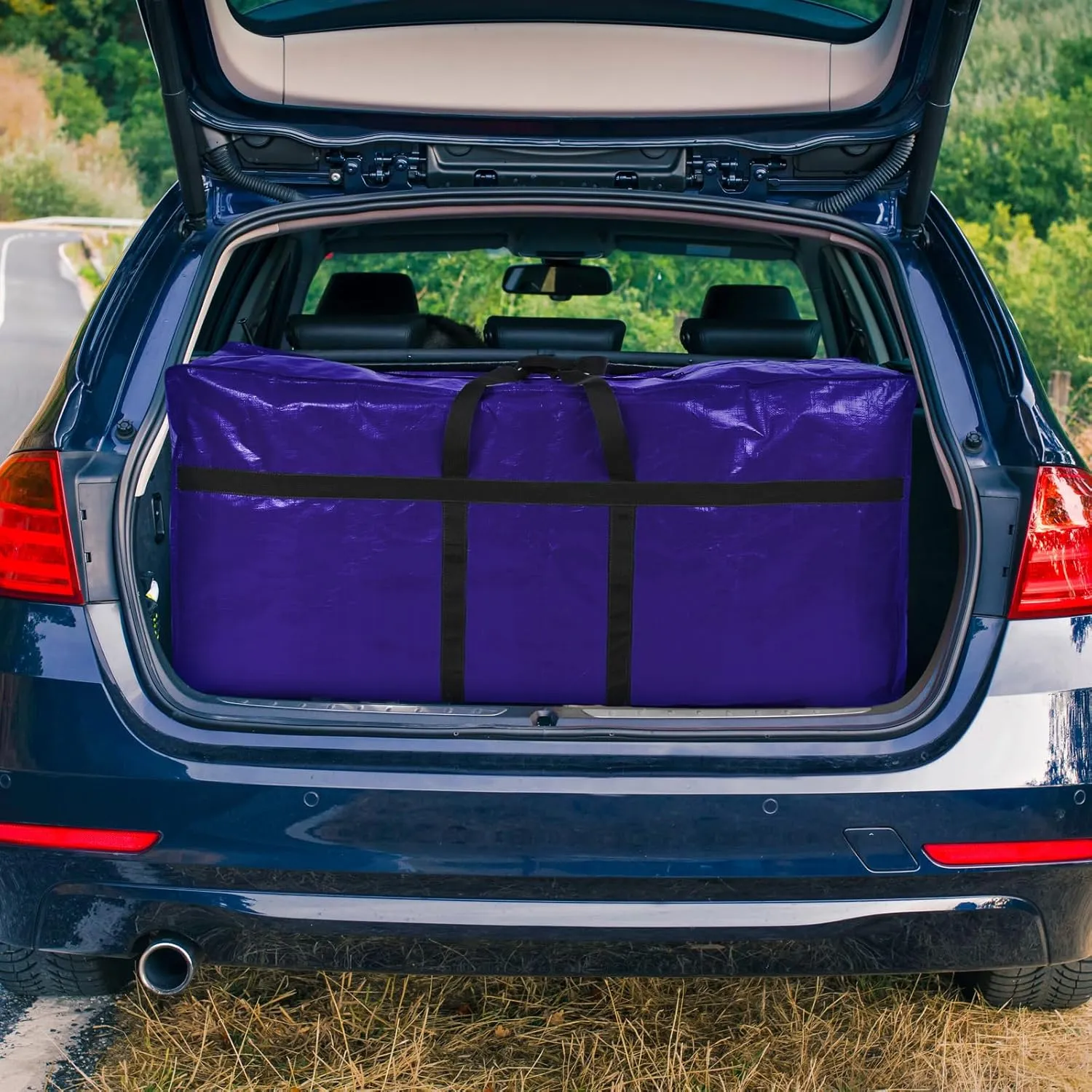 4 Pcs 66 Gallon Large Moving Bags with Zipper and Handles Foldable Storage Duffle Bags Heavy Duty Extra Large Totes for College Dorm Travel Clothes Blankets Bedding Moving(Navy Blue)