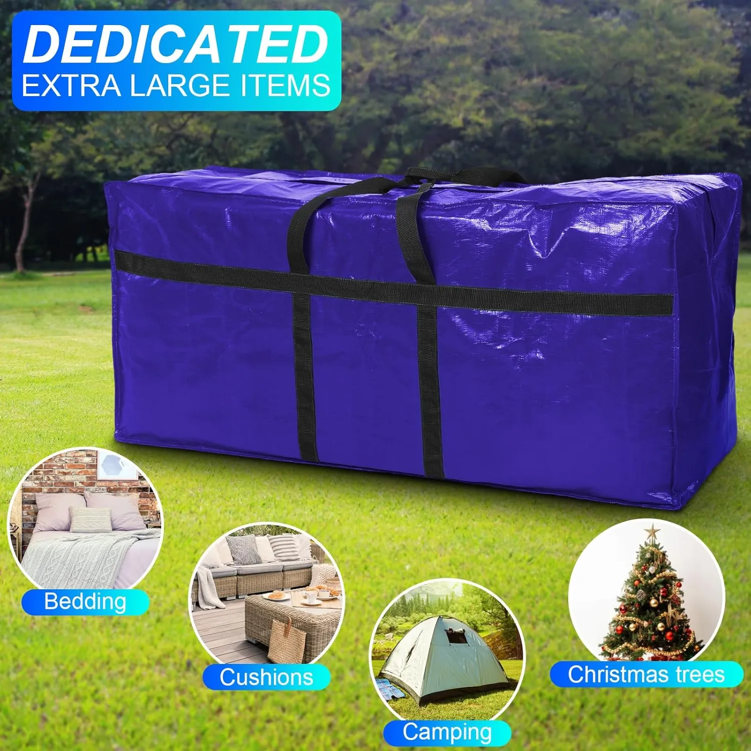 4 Pcs 66 Gallon Large Moving Bags with Zipper and Handles Foldable Storage Duffle Bags Heavy Duty Extra Large Totes for College Dorm Travel Clothes Blankets Bedding Moving(Navy Blue)