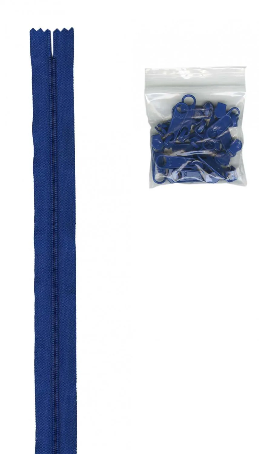 4 Yards of 16mm #4.5 Zipper Chain and 16 Ex-Large Coordinated Pulls Bl Blue