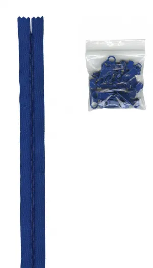 4 Yards of 16mm #4.5 Zipper Chain and 16 Ex-Large Coordinated Pulls Bl Blue