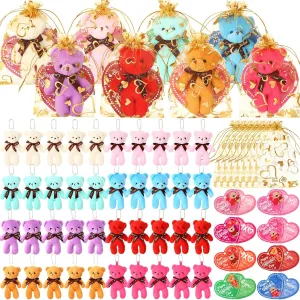 40 Pack Mini Plush Bears with Heart Cards and Organza Bags 4.7 Inch Small Stuffed Bear for Classroom School Exchange Prize Gifts Party Favors(Classic)