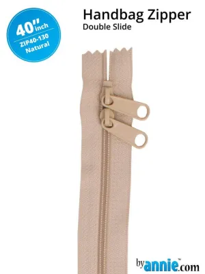 40" Handbag Zippers - Double Slide Natural