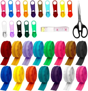 45 Yards 15 Colors #5 Nylon Coil Zippers,Assorted Lengths Sewing Zipper with 90pcs Pull Heads, Scissor, Ruler,for DIY Sewing Crafts Tape Zipper Repair Kit for Clothes, Bag, Purse Making Kit
