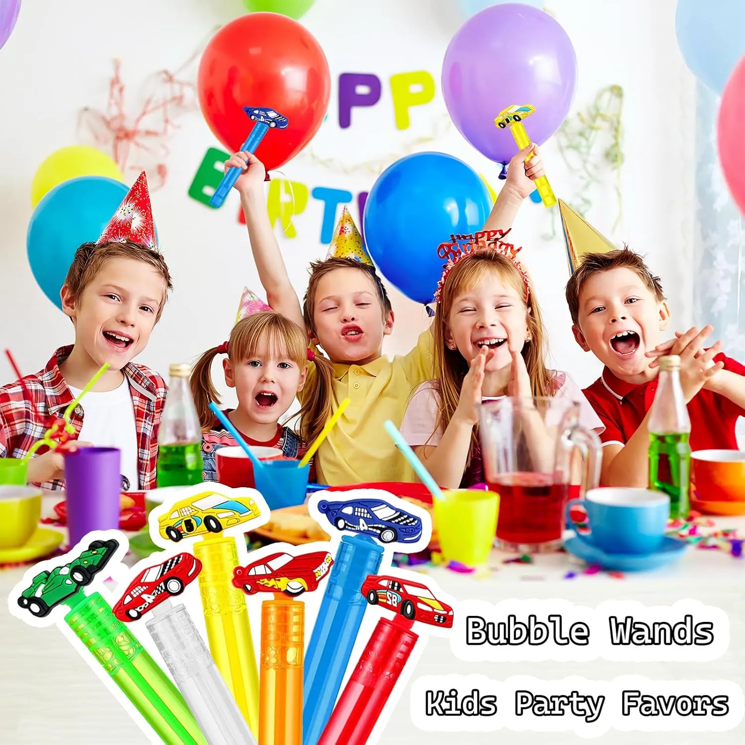 48Pcs Bubble Wands - Race Car Party Favors & Decorations for Monster Truck & Birthday Parties