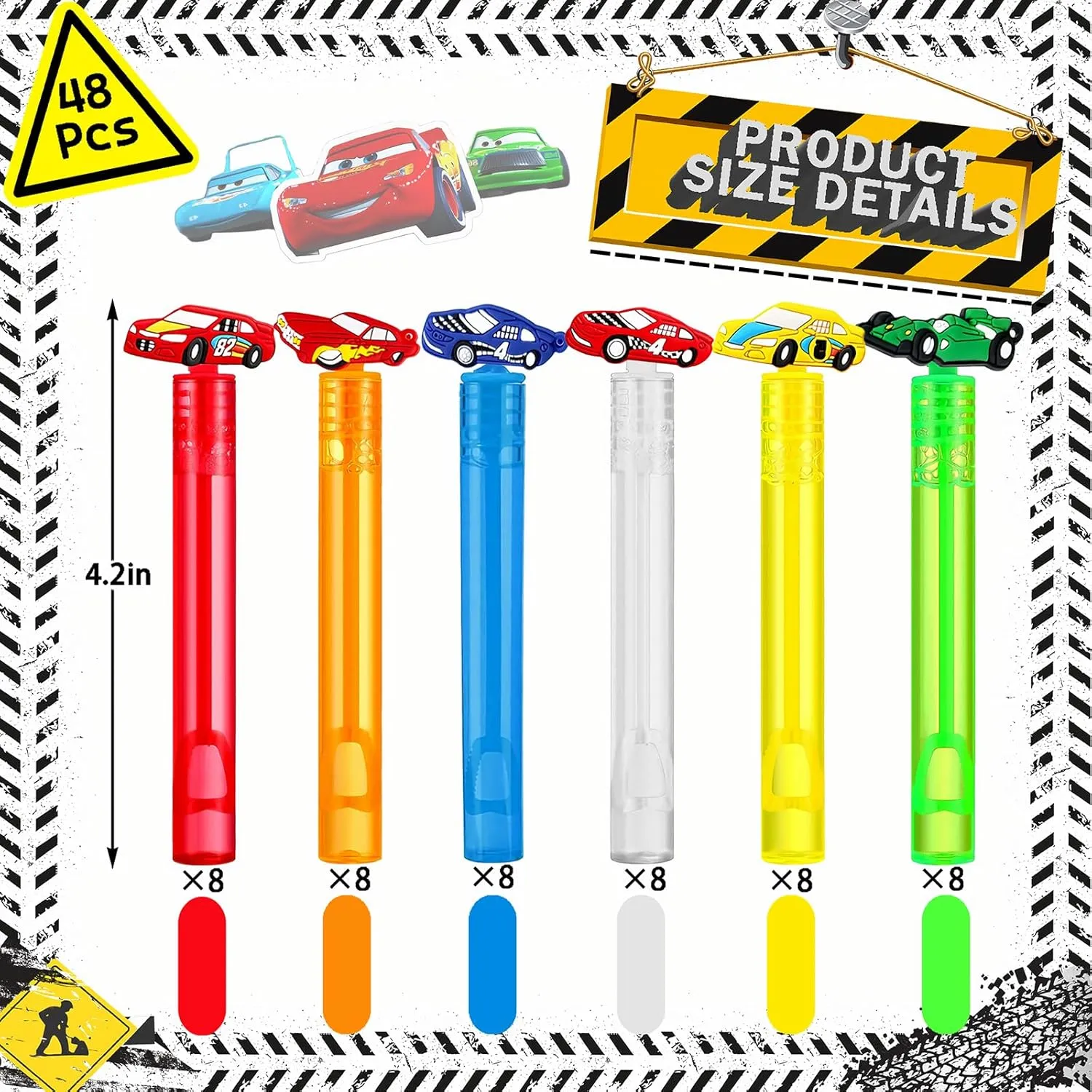 48Pcs Bubble Wands - Race Car Party Favors & Decorations for Monster Truck & Birthday Parties