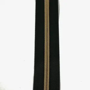 #5 Emmaline Zippers-by-the-Yard 10yds Black Antique Brass Teeth