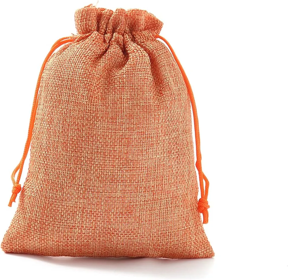 50 Burlap Bags with Drawstring Orange Drawstring Gift Bag Jewelry Pouch Hessian Bags Burlap Sacks for Wedding Party Favors DIY Craft(4x5.5Inch)