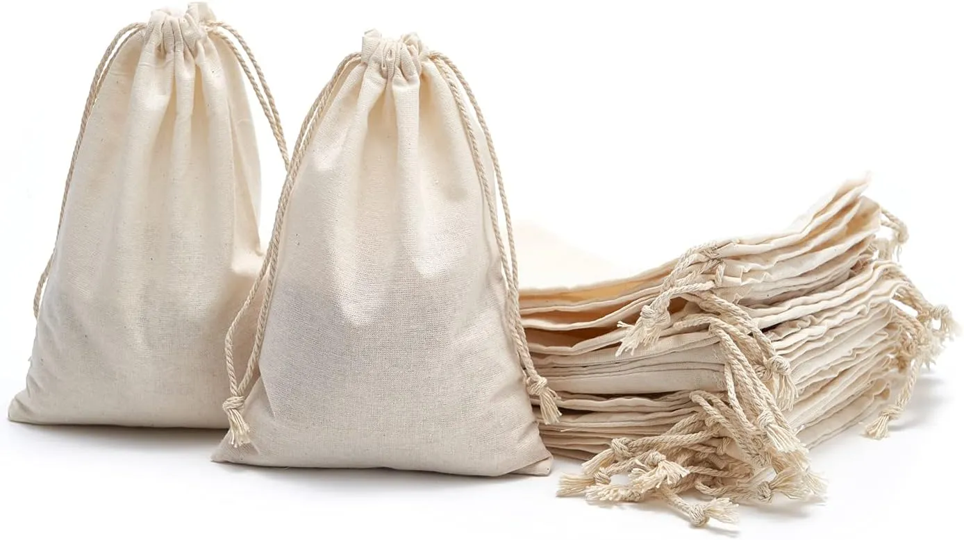 50 Pack 5.9x7.8 Inches Cotton Drawstring Bags Reusable Muslin Sachet Bag for Party Wedding Storage Home Supplies