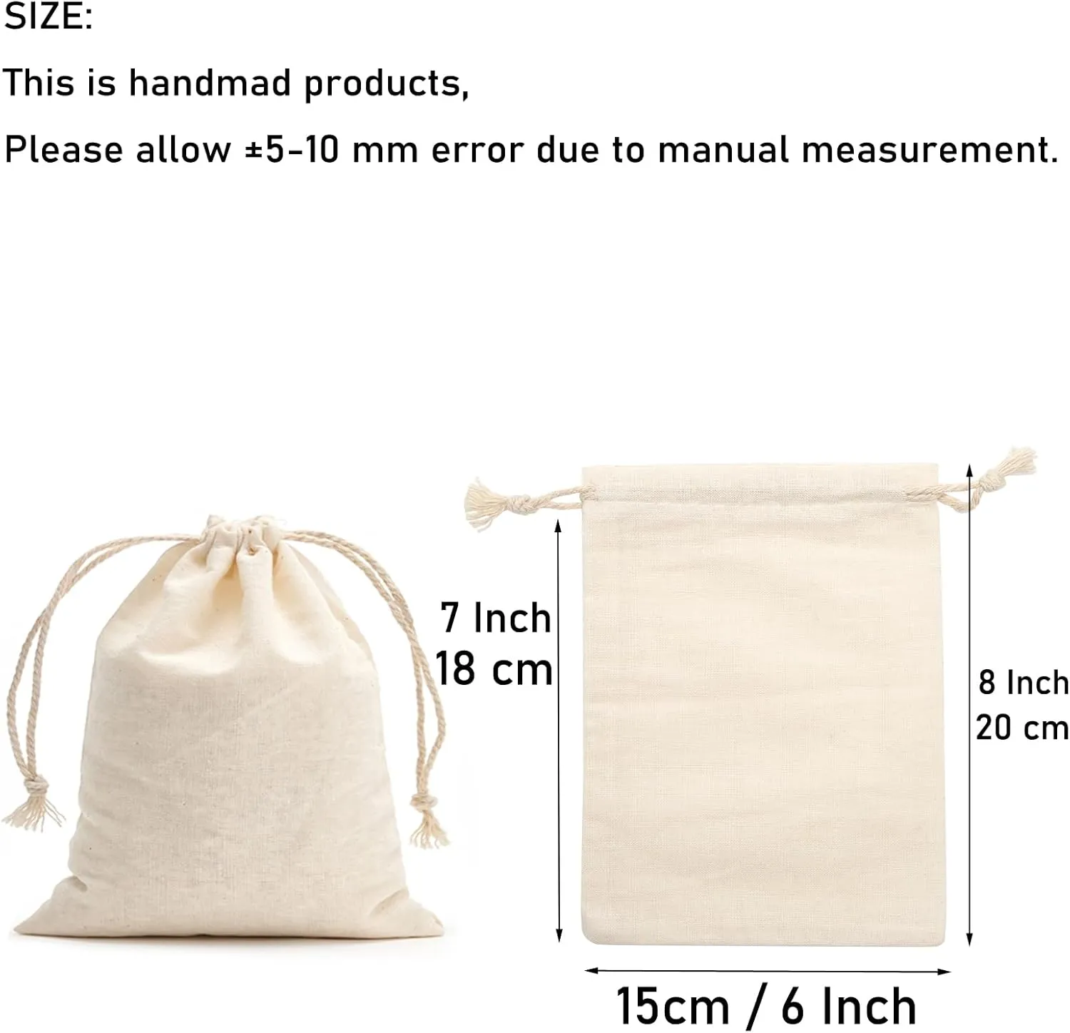 50 Pack 5.9x7.8 Inches Cotton Drawstring Bags Reusable Muslin Sachet Bag for Party Wedding Storage Home Supplies