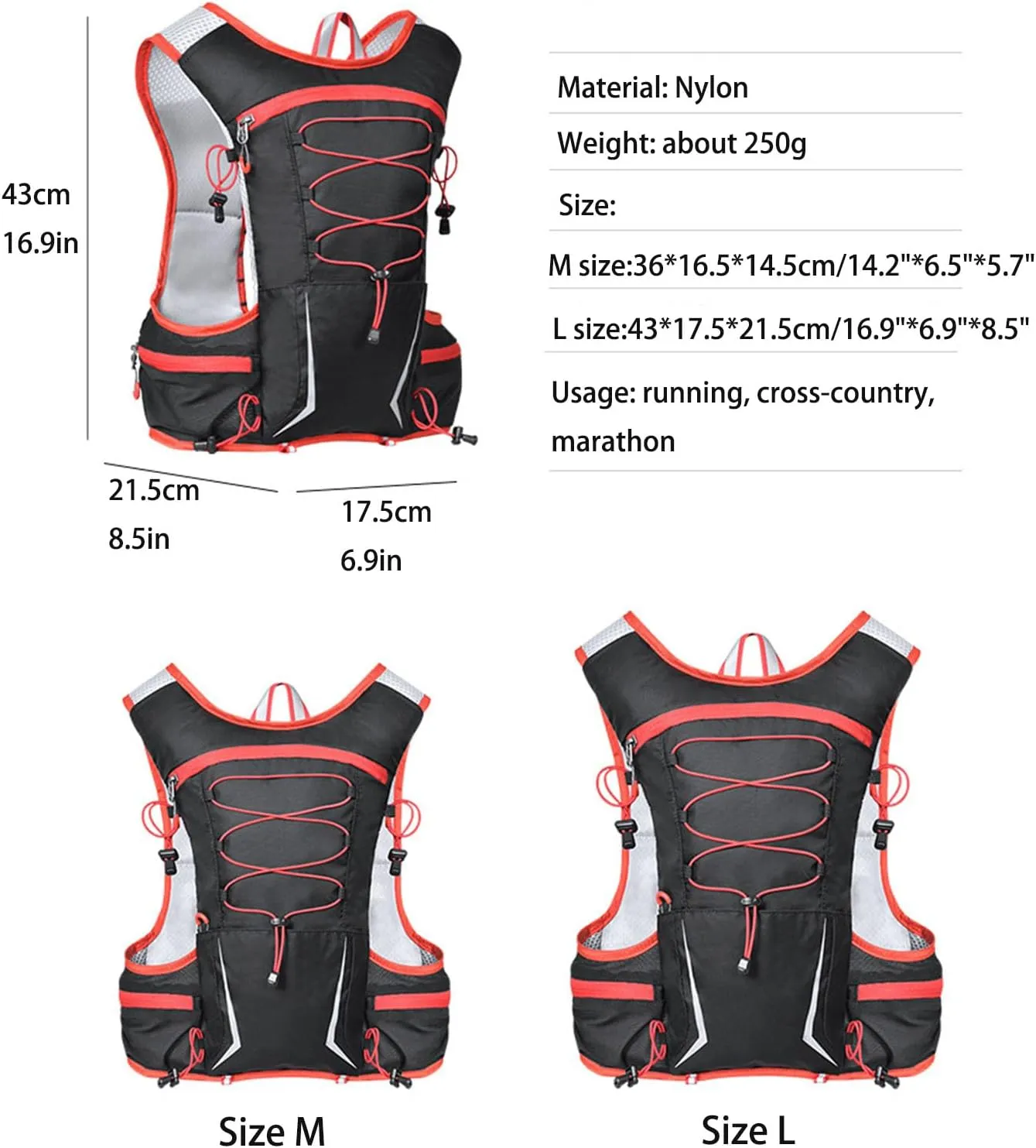 5L Lightweight Running Backpack Outdoor Sports Water Bag Backpack Without Water Bag or Water Bottle