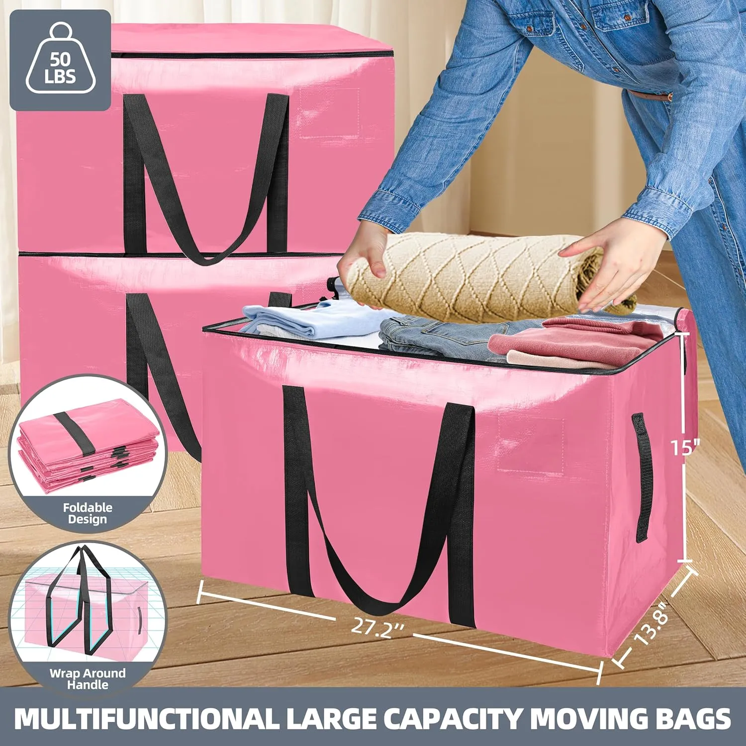 6 Pack Moving Bags Heavy Duty Storage Bags With Zippers And Strong Handles Packing Bags For Moving Storage Travel Camping Space Saving Alternative To Moving Boxes College Essentials Moving Supplies