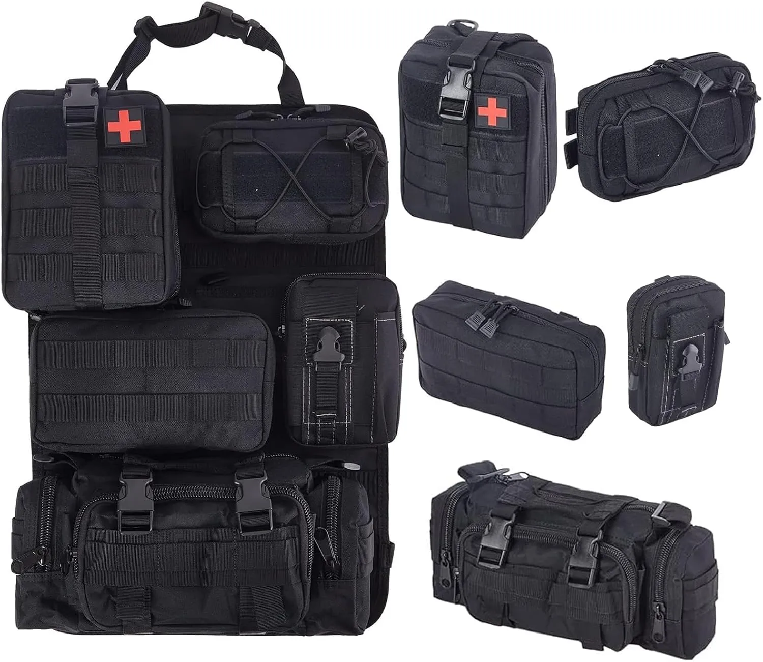 6 Pack Tactical Truck Organizer Back Seat Storage Car Seat Storage Bag Molle Panels for vehicles, Car and SUV with Lots of Handy Compartments (Black)
