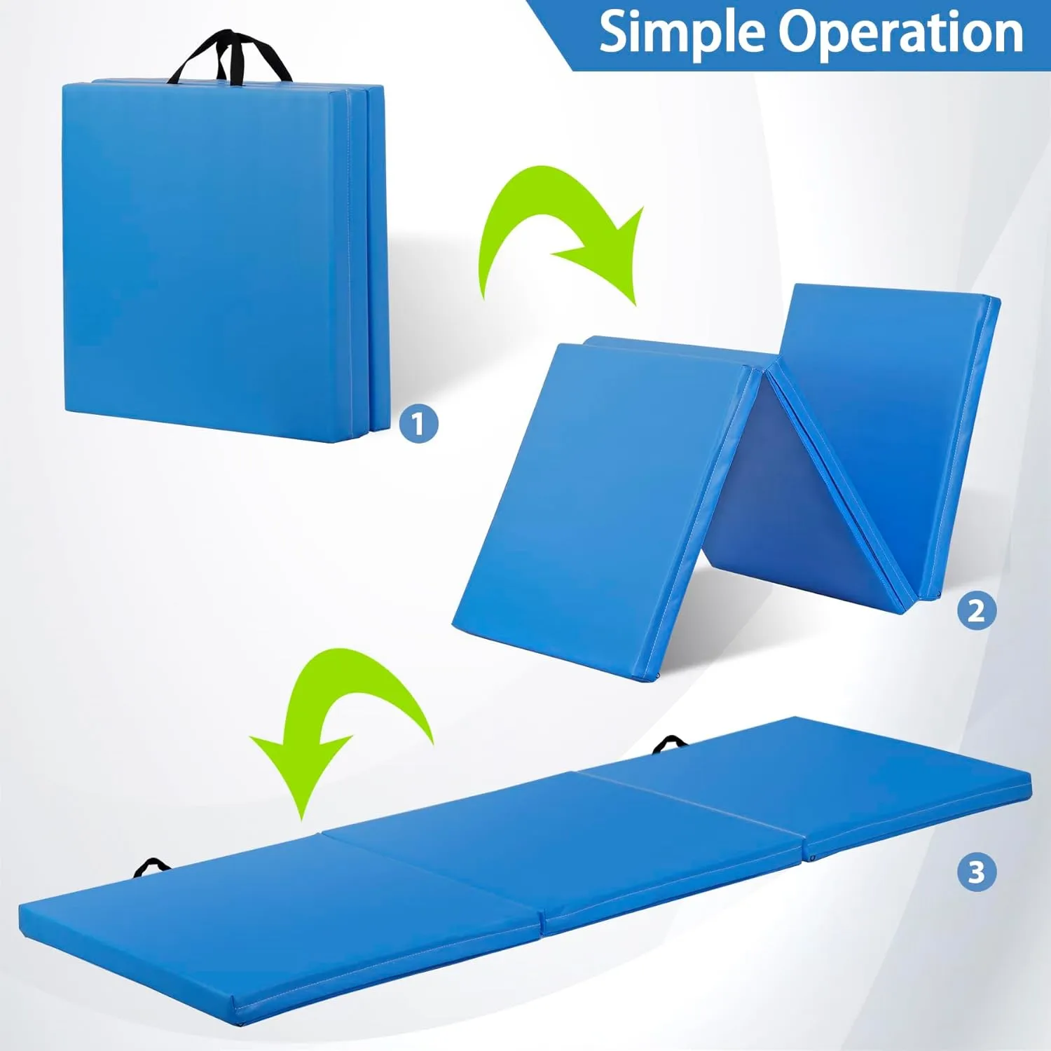6' x 2' Tri-Fold Portable Folding Exercise Gym Mat Extra Thick Foam Gymnastics Mat Aerobics Yoga Martial Arts MMA Stretching Core Workouts w/Carrying Handle