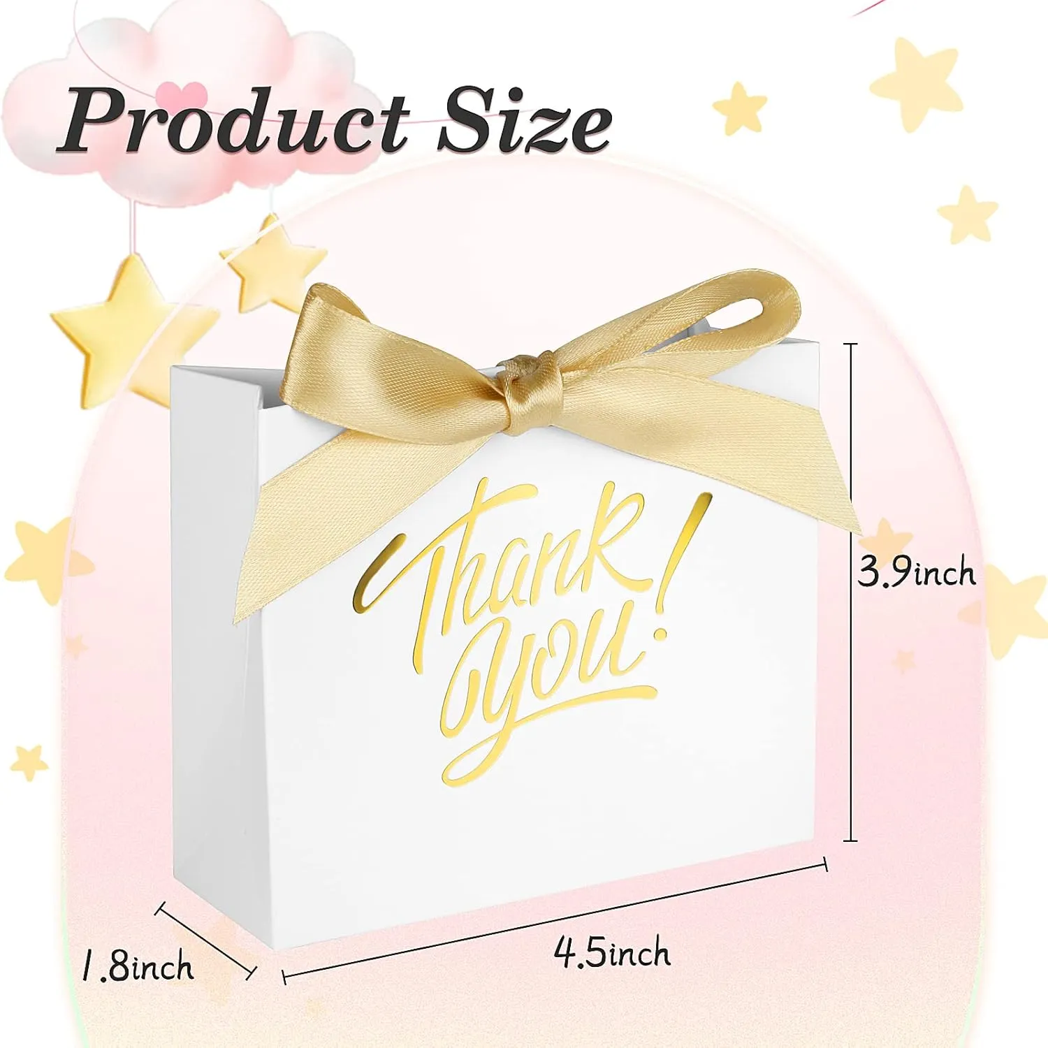 60 Pack Small Thank You Gift Bags, 4.5x1.8x3.9in Party Favor Bags Boxes with Bow Ribbon, Small Paper Gift Bags with Gold Foil Printed, Mini Candy Treat Bags for Birthday Wedding Party Holiday