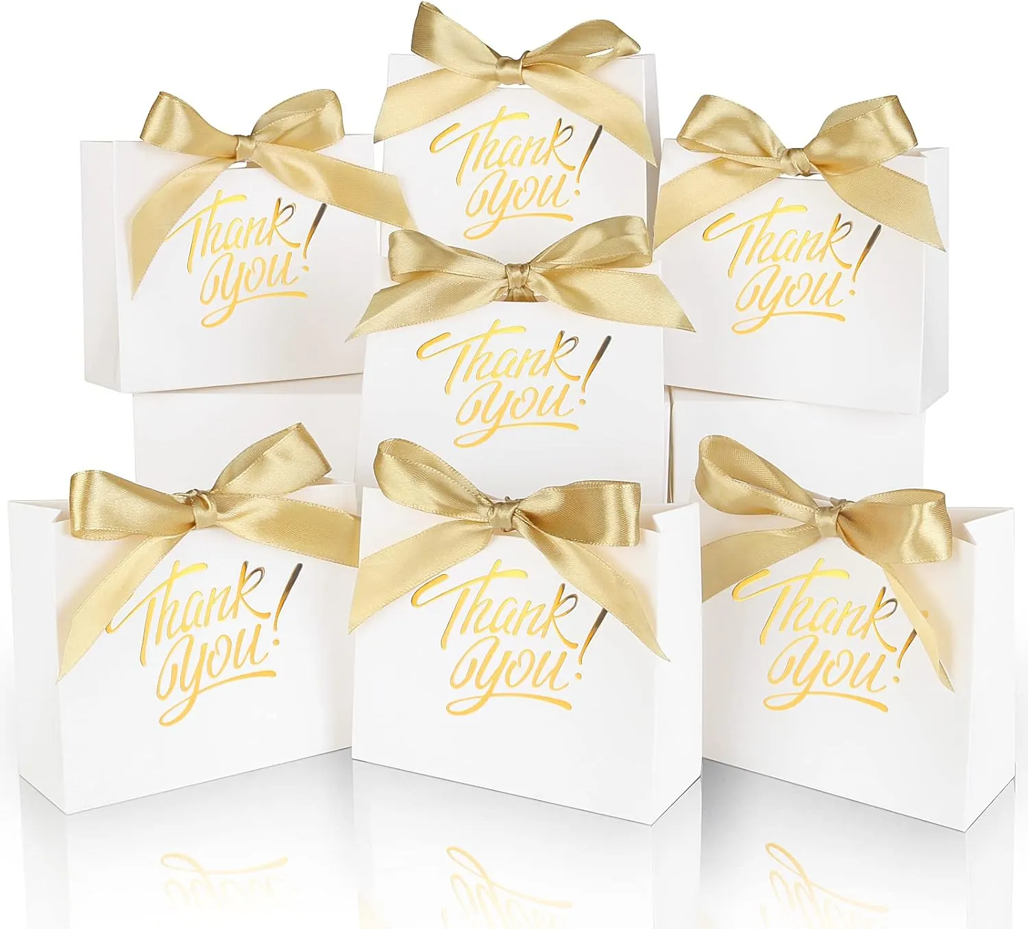 60 Pack Small Thank You Gift Bags, 4.5x1.8x3.9in Party Favor Bags Boxes with Bow Ribbon, Small Paper Gift Bags with Gold Foil Printed, Mini Candy Treat Bags for Birthday Wedding Party Holiday