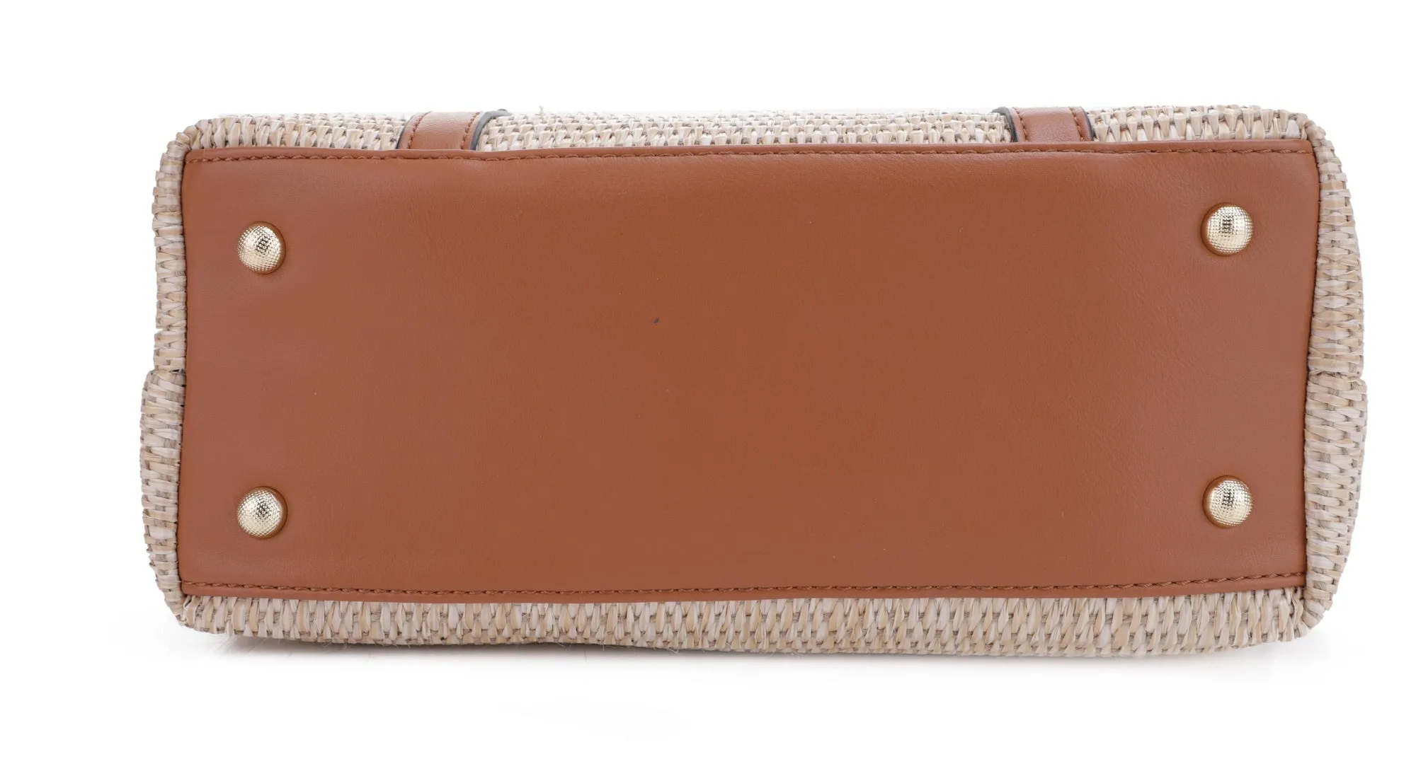 93130 Straw Shopper Tote With Vegan Leather Trim