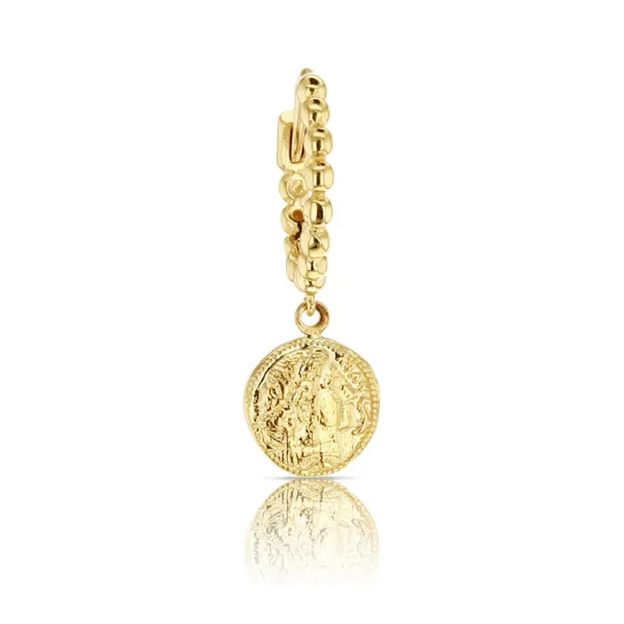9k Yellow Gold Huggie Greek Medallion Earrings
