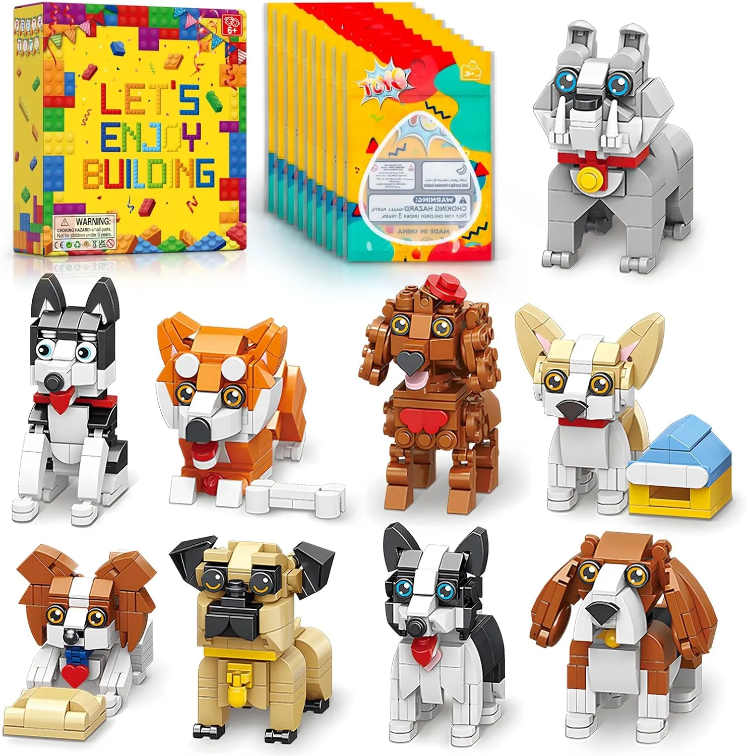 9pack Party Favors Mini Dogs Building Set, Adorable Animals Building Set for Classroom Prizes Goodie Bags Stuffers, Party Favors Birthday Gift for Kids 8  (1002PCS)