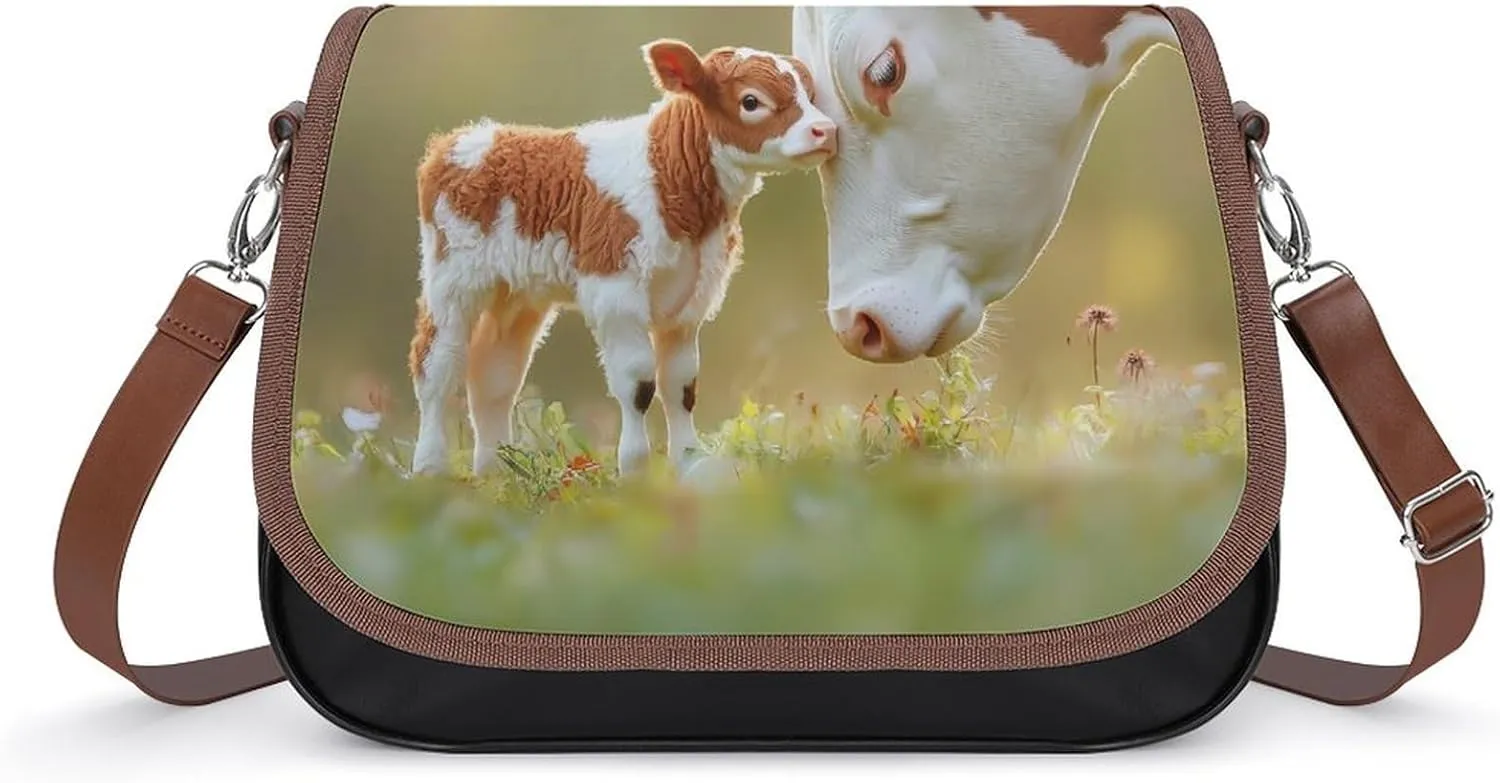 A Cute Calf And Its Mother Crossbody Bags for Women Shoulder Bag Flap Handbags Leather Cross Body Purse