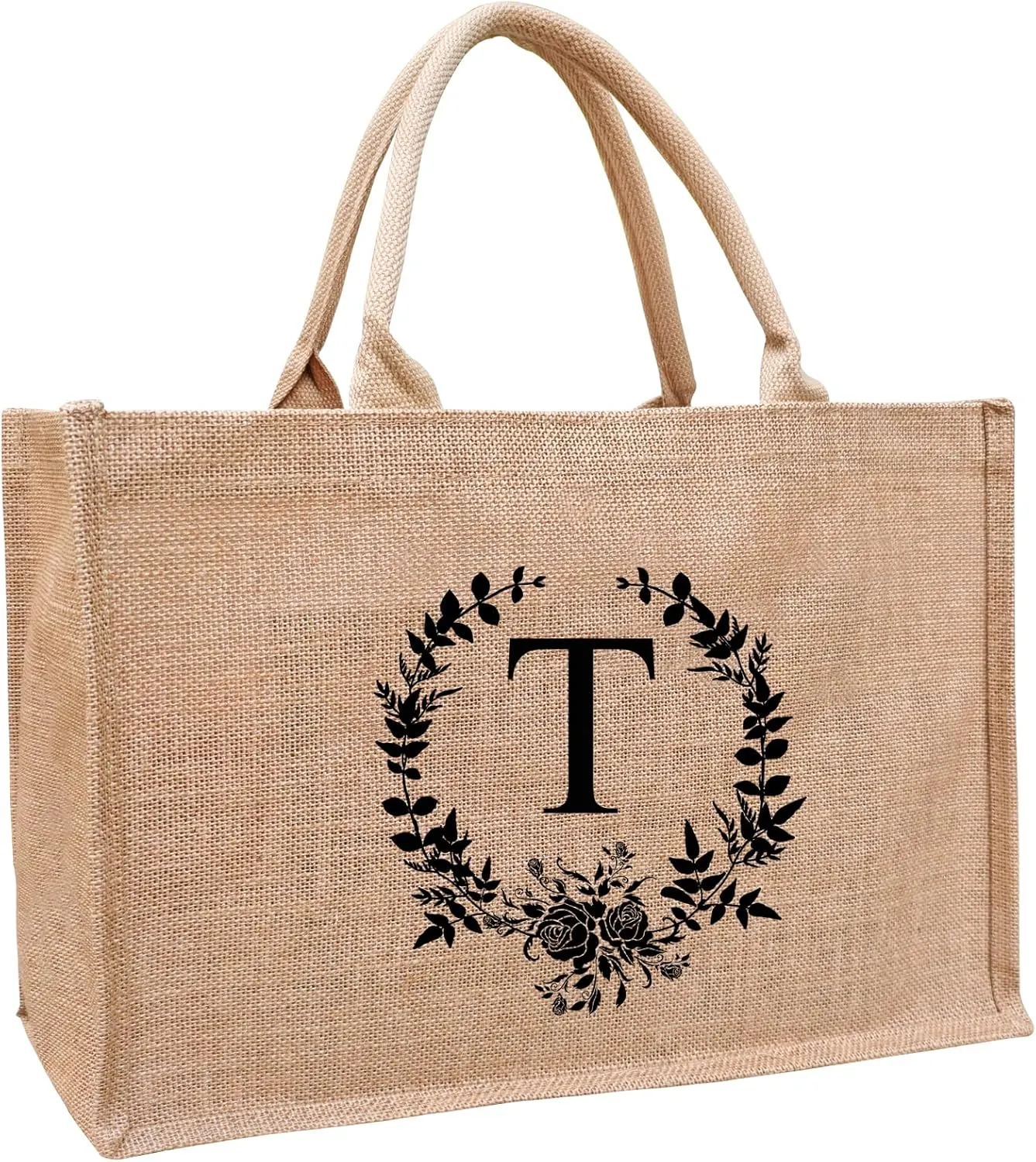 A to Z Initial Tote Bags for Women, Monogrammed Burlap Jute Tote Bag with Handles for Woman, Teachers, Mom