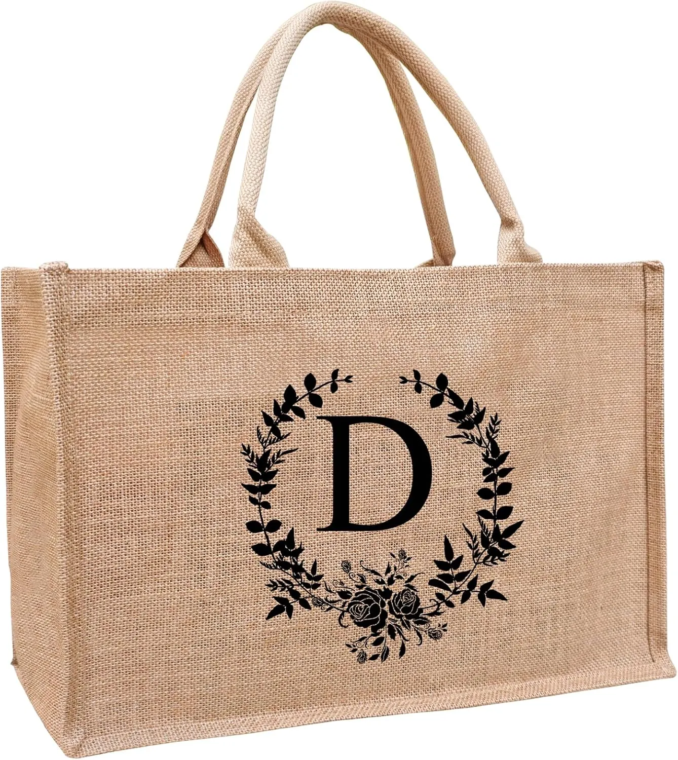A to Z Initial Tote Bags for Women, Monogrammed Burlap Jute Tote Bag with Handles for Woman, Teachers, Mom
