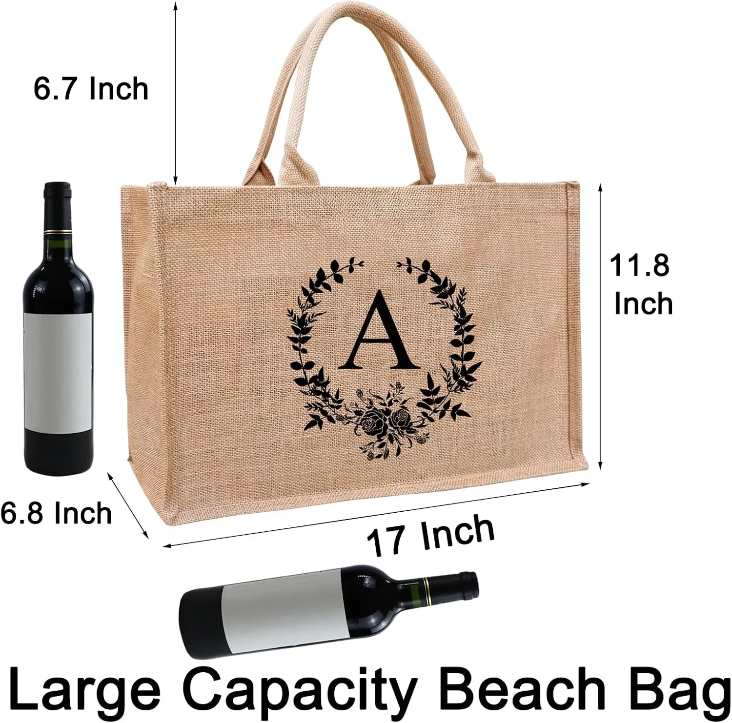 A to Z Initial Tote Bags for Women, Monogrammed Burlap Jute Tote Bag with Handles for Woman, Teachers, Mom
