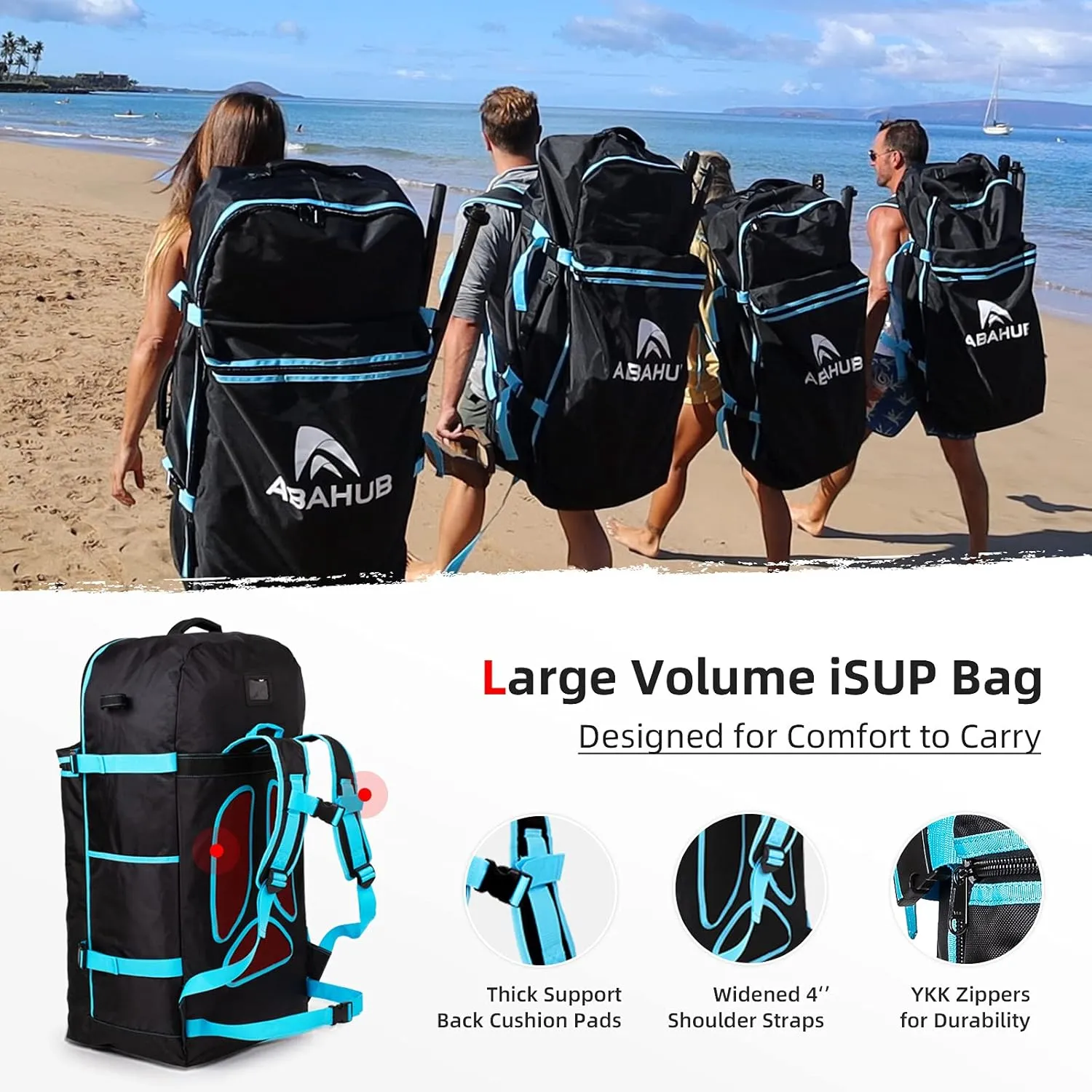Abahub Premium iSUP Bag, Travel Carrying Backpack for Inflatable Stand Up Paddleboards, Paddle Board Accessories, Fits up to 12' ISUP