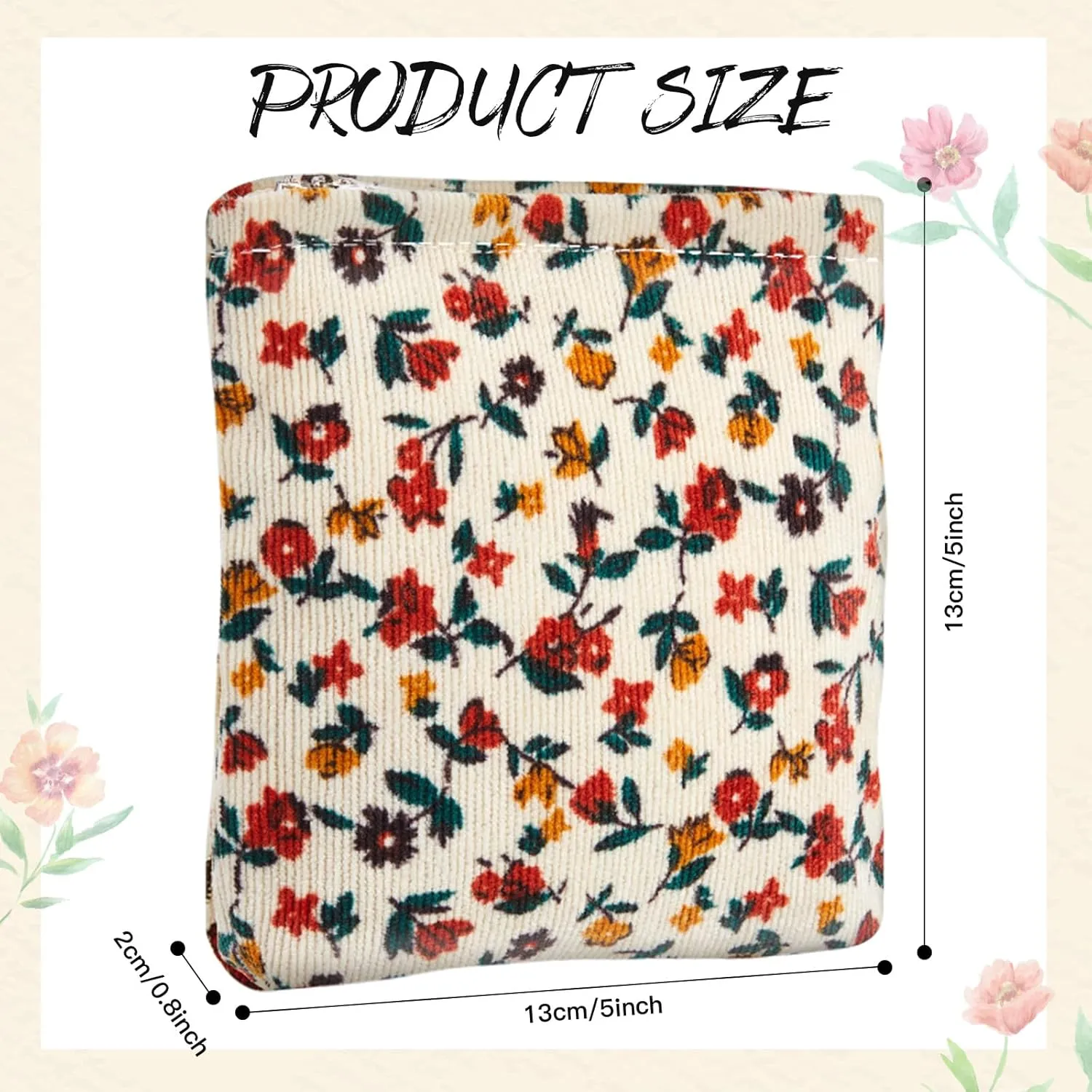 Abbylike 4 Pcs Floral Makeup Bag Corduroy Cosmetic Bag with Zipper Portable Small Pouches for Purse Toiletry Mini Pouch Cute Mini Makeup Purse for Coin Essentials Items Women(Elegant)