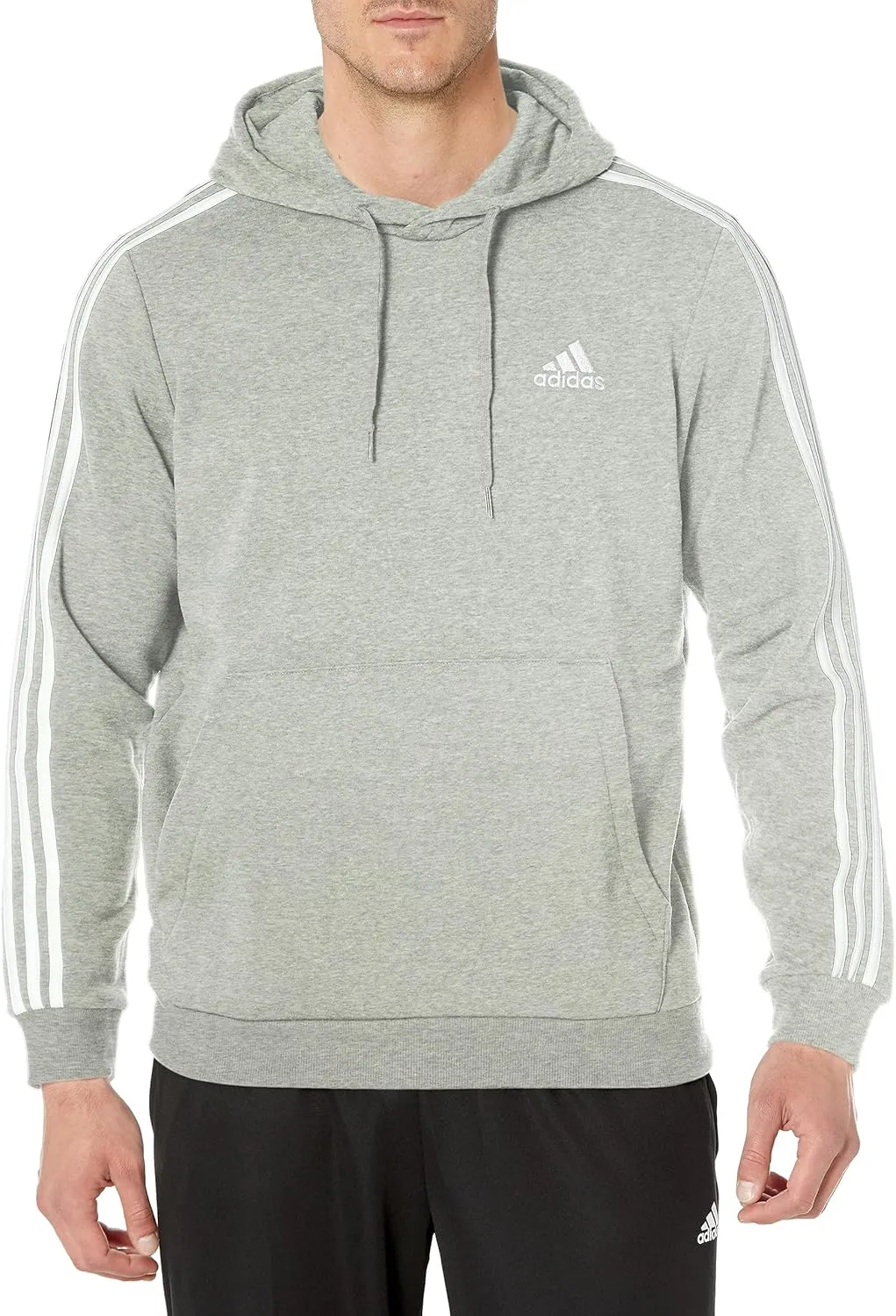 adidas Mens Essentials Fleece Striped Hoodie Training Casual Outerwear Casual - Grey