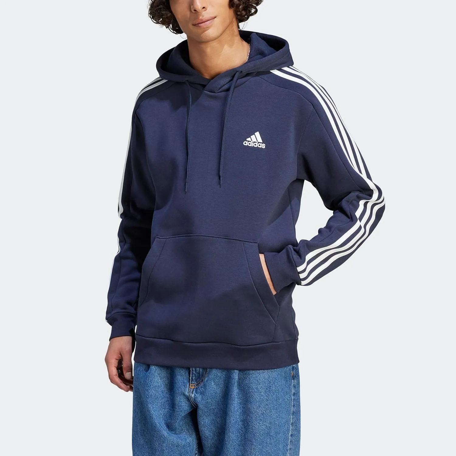 adidas Mens Essentials Fleece Striped Hoodie Training Casual Outerwear Casual - Grey