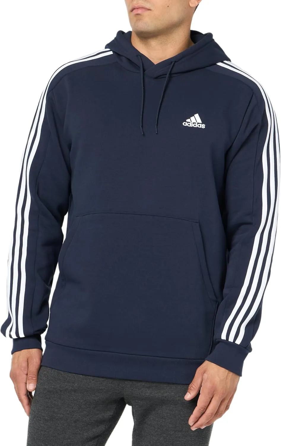 adidas Mens Essentials Fleece Striped Hoodie Training Casual Outerwear Casual - Grey