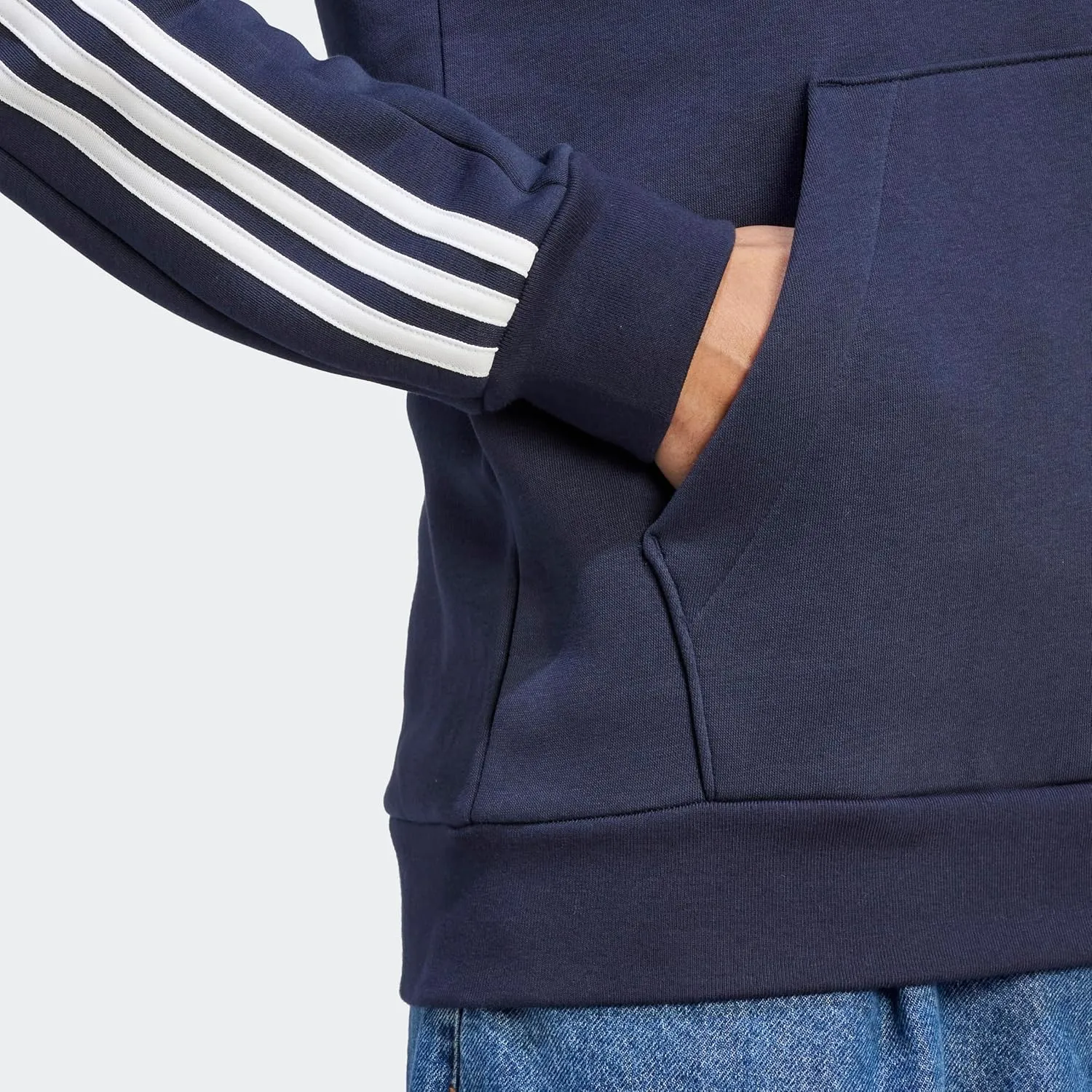 adidas Mens Essentials Fleece Striped Hoodie Training Casual Outerwear Casual - Grey
