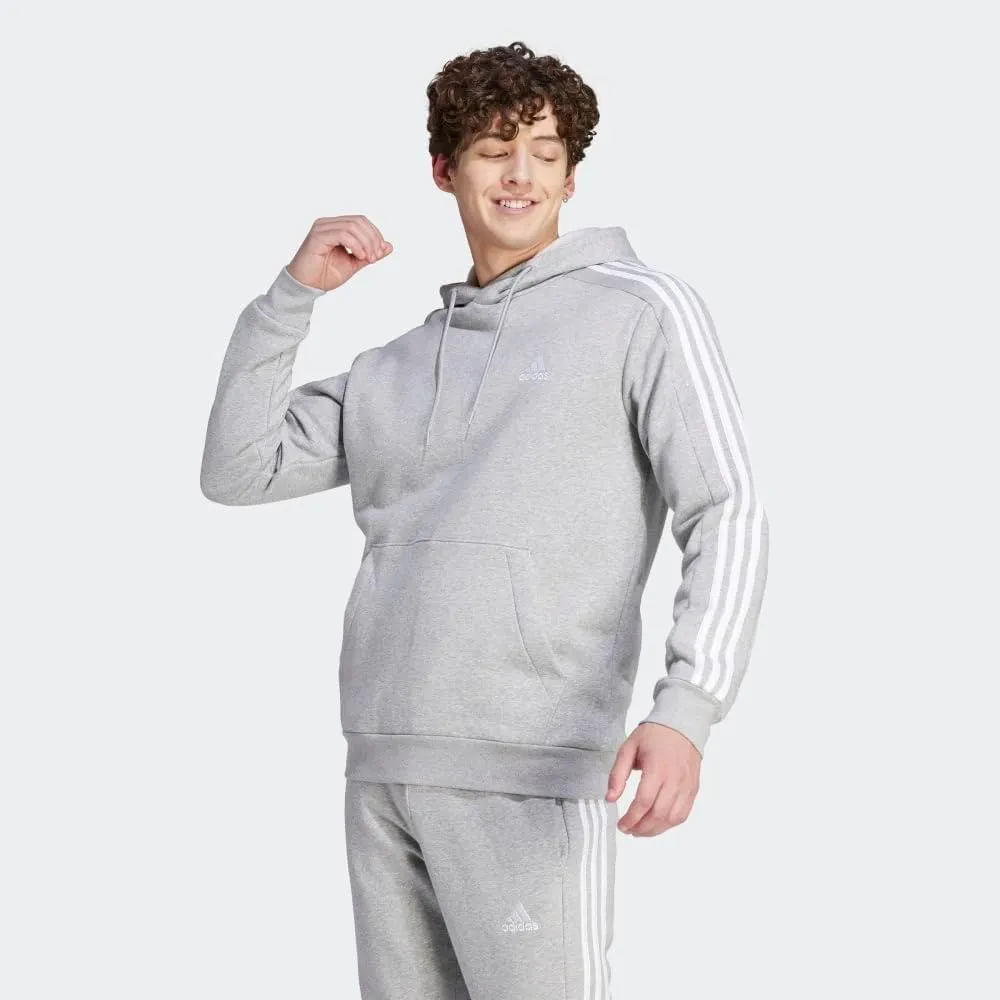 adidas Mens Essentials Fleece Striped Hoodie Training Casual Outerwear Casual - Grey