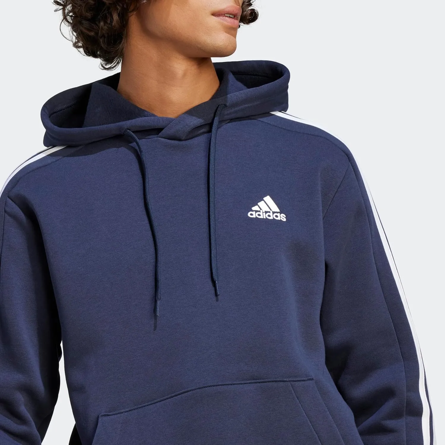 adidas Mens Essentials Fleece Striped Hoodie Training Casual Outerwear Casual - Grey