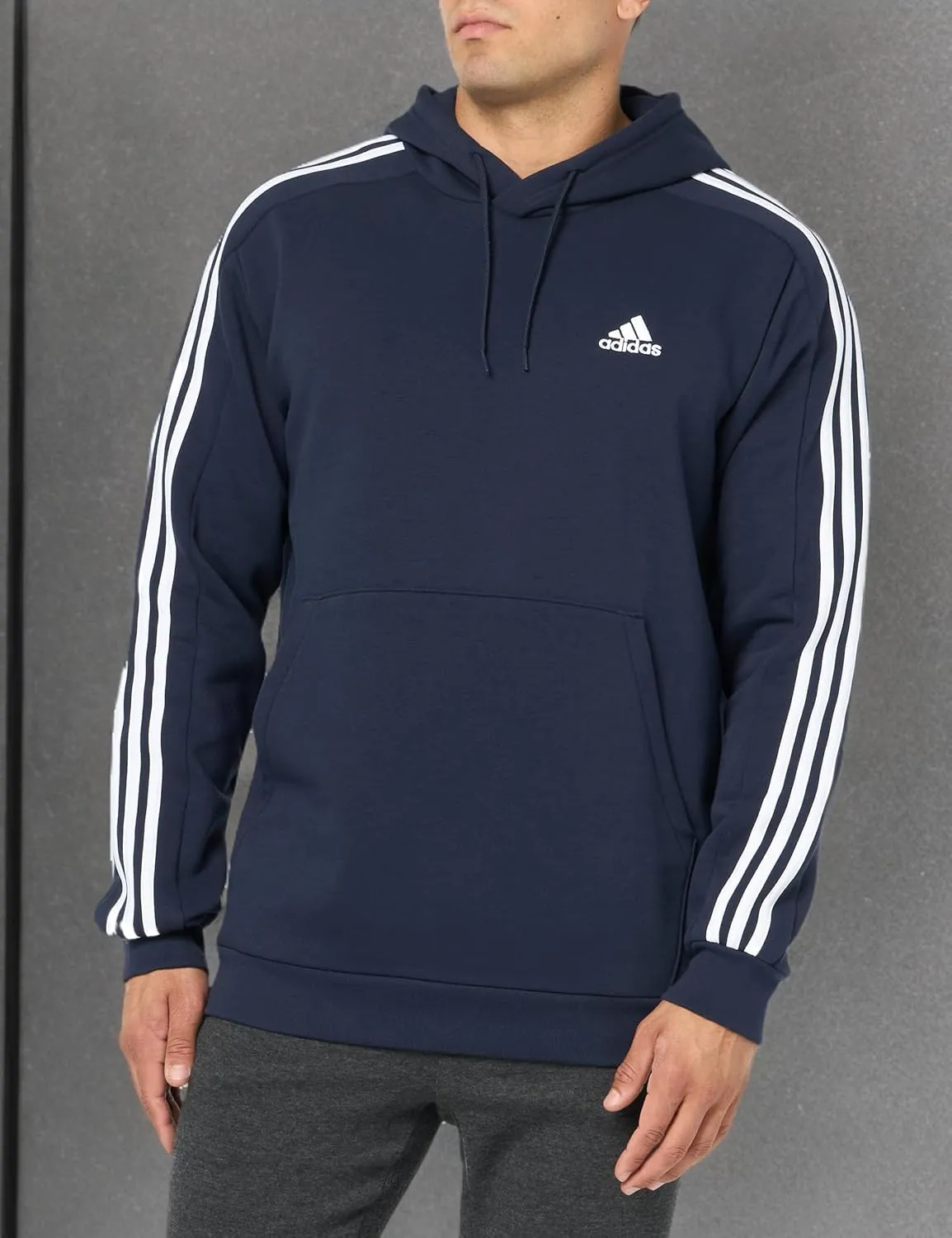 adidas Mens Essentials Fleece Striped Hoodie Training Casual Outerwear Casual - Grey