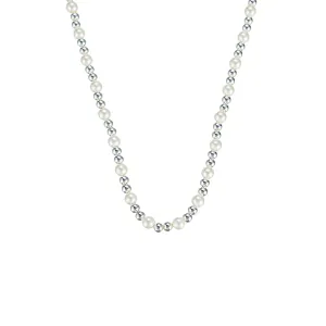 Adorned Pearl Mini Beaded Necklace, Silver