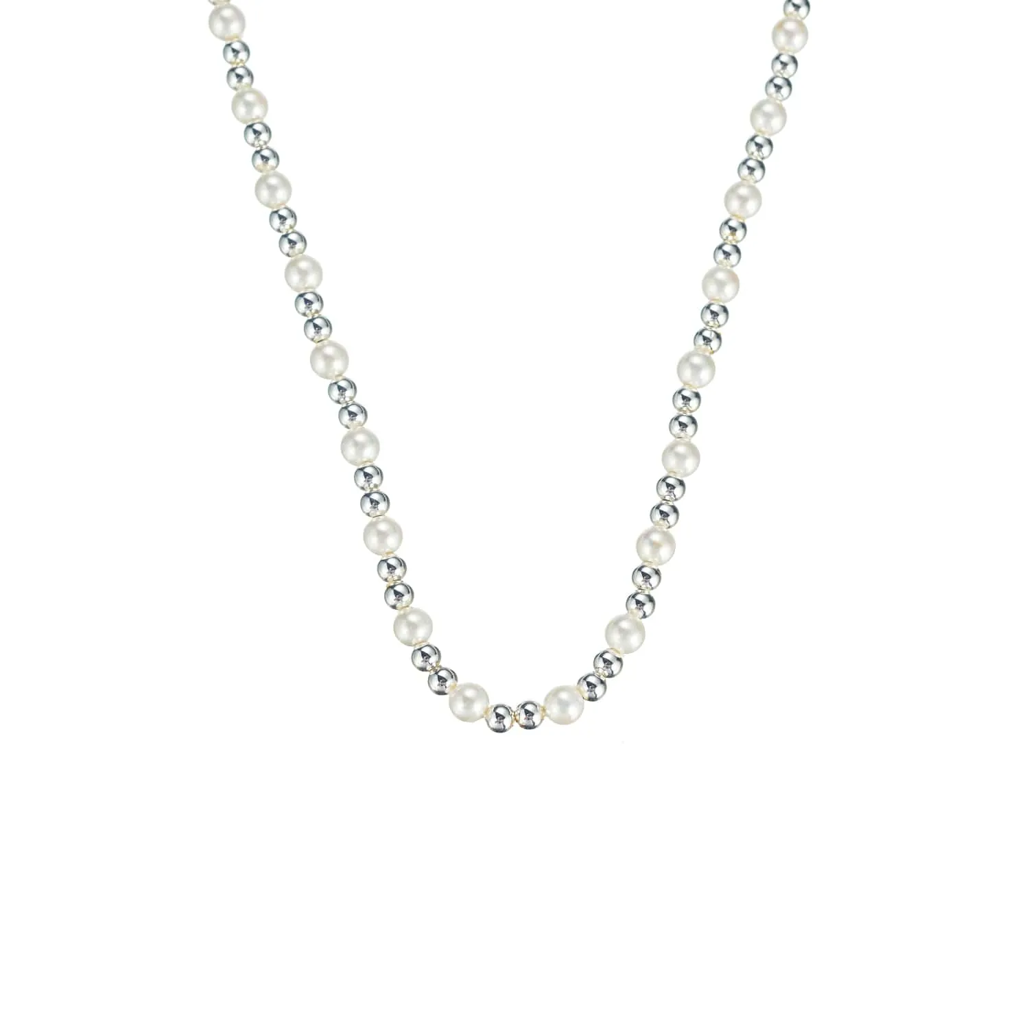 Adorned Pearl Mini Beaded Necklace, Silver
