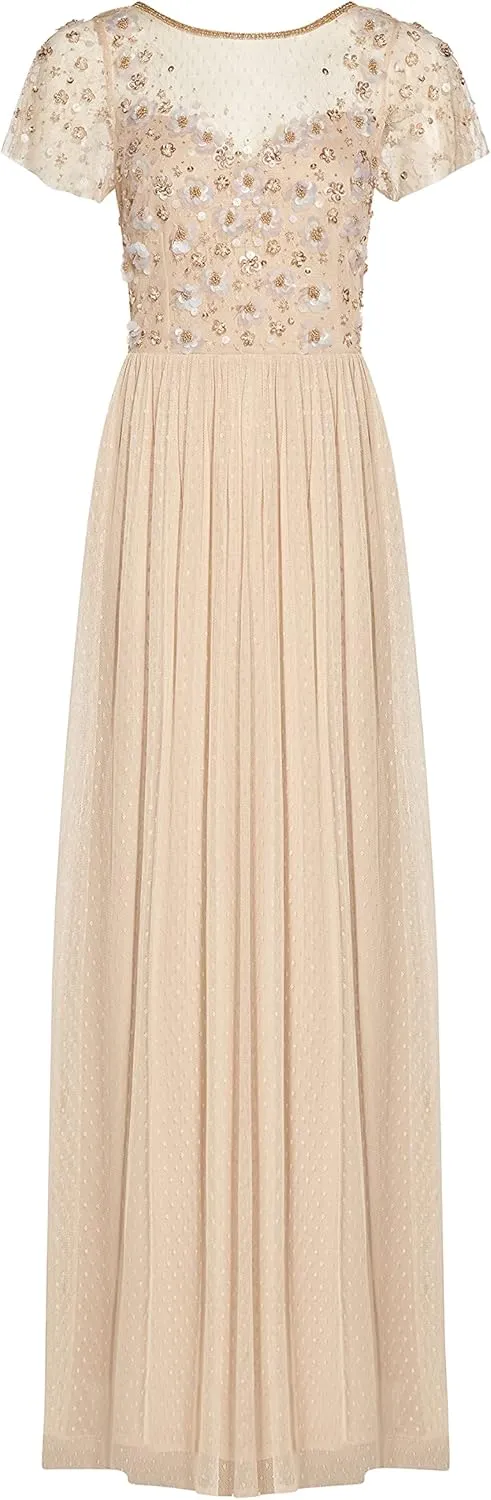 Adrianna Papell Women's 3D Beaded Point D'esprit Gown