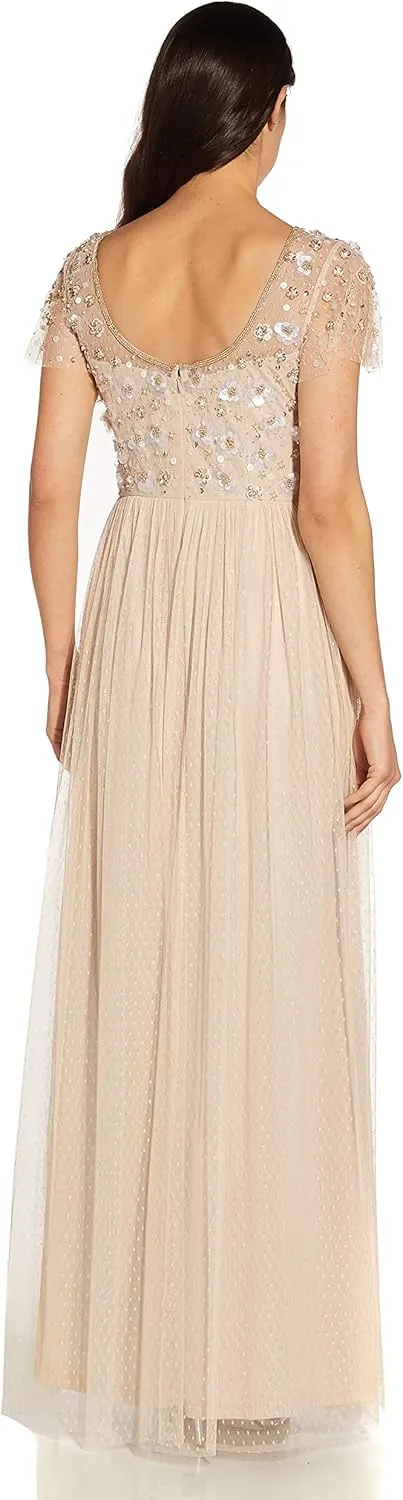 Adrianna Papell Women's 3D Beaded Point D'esprit Gown