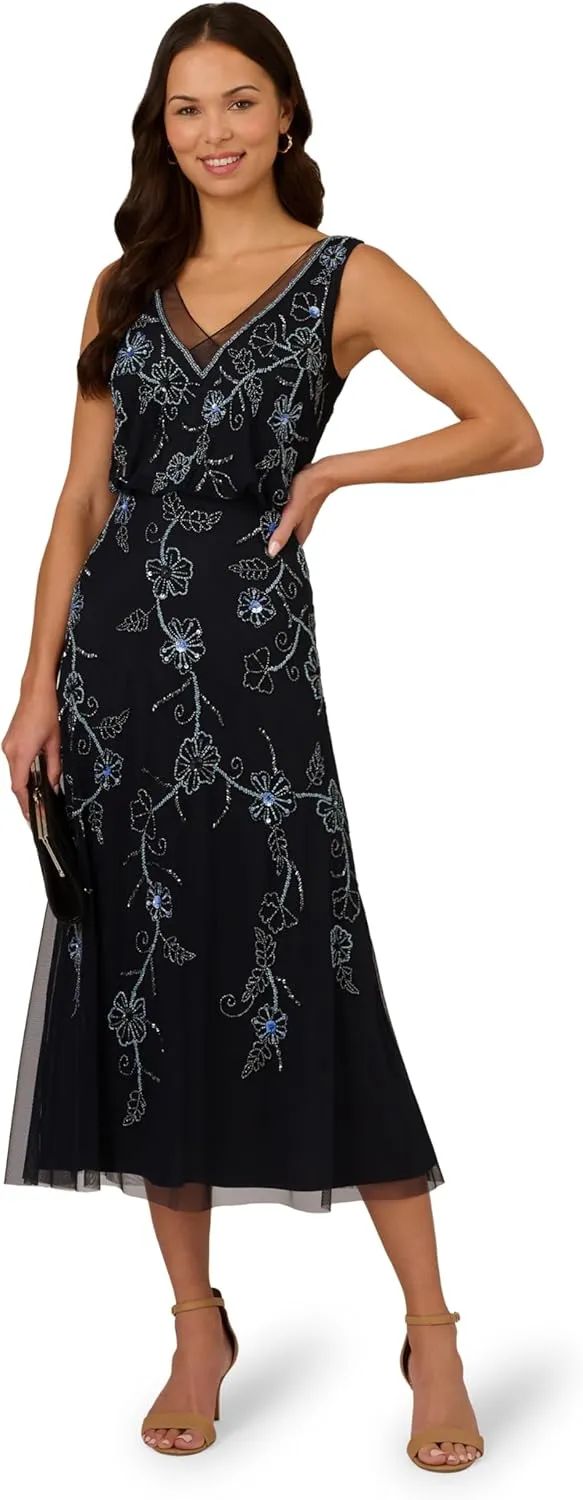 Adrianna Papell Women's Beaded Midi Dress