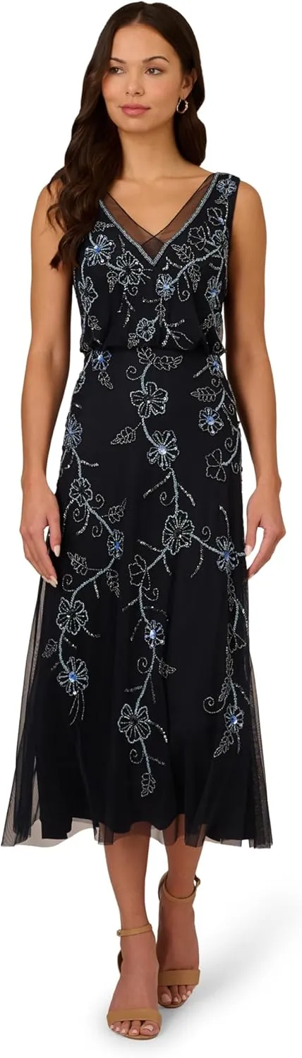 Adrianna Papell Women's Beaded Midi Dress