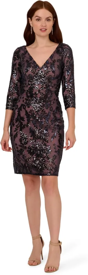 Adrianna Papell Women's Beaded V-Neck Short Dress