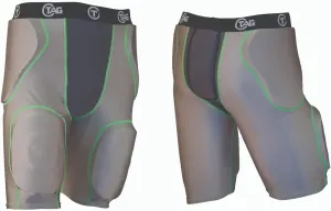 Adult 5-Pad Integrated Girdle - Moisture-Wicking Compression Girdle for Football - Five Pockets - Sewn-in Hip, Tail, and Thigh Pads - Grey with Black Elastic Waistband