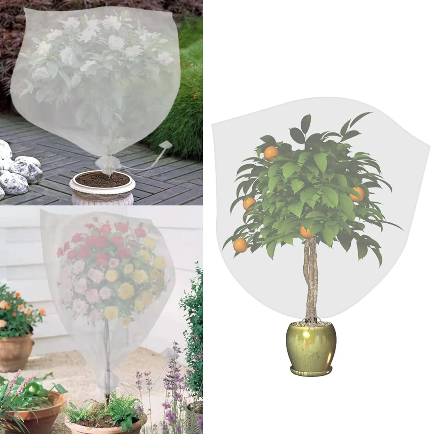 Agfabric 2 Pack Fruit Tree Netting Protection Bag with Drawstring,7.2x6.5 FT Garden Netting Insect Pest Barrier,Bird Netting Plant Covers for Vegetables Fruits Flower,White