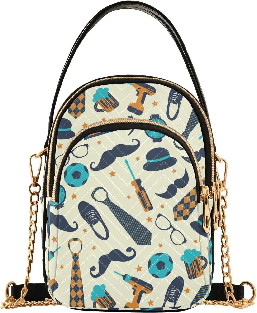 ALAZA Chain Crossbody Bags for Women Happy Father's Pattern Quilted Shoulder Crossbody Handbags Travel Cross Body Cell Phone Purses Bags