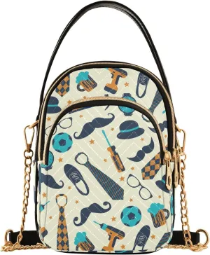 ALAZA Chain Crossbody Bags for Women Happy Father's Pattern Quilted Shoulder Crossbody Handbags Travel Cross Body Cell Phone Purses Bags