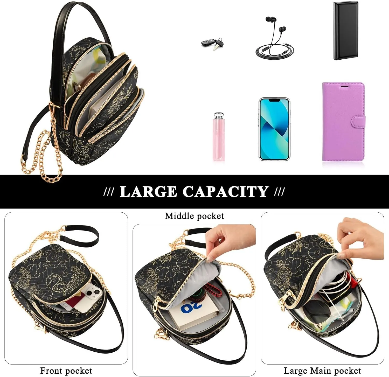 ALAZA Chain Crossbody Bags for Women Quilted Shoulder Crossbody Handbags Travel Cross Body Cell Phone Purses Bags