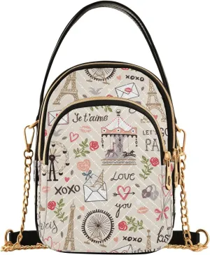 ALAZA Chain Crossbody Bags for Women Romantic Paris Doodle Quilted Shoulder Crossbody Handbags Travel Cross Body Cell Phone Purses Bags