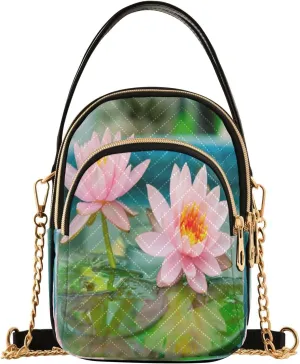 ALAZA Chain Crossbody Bags for Women Waterlily Lotus Flower in Pond Quilted Shoulder Crossbody Handbags Travel Cross Body Cell Phone Purses Bags